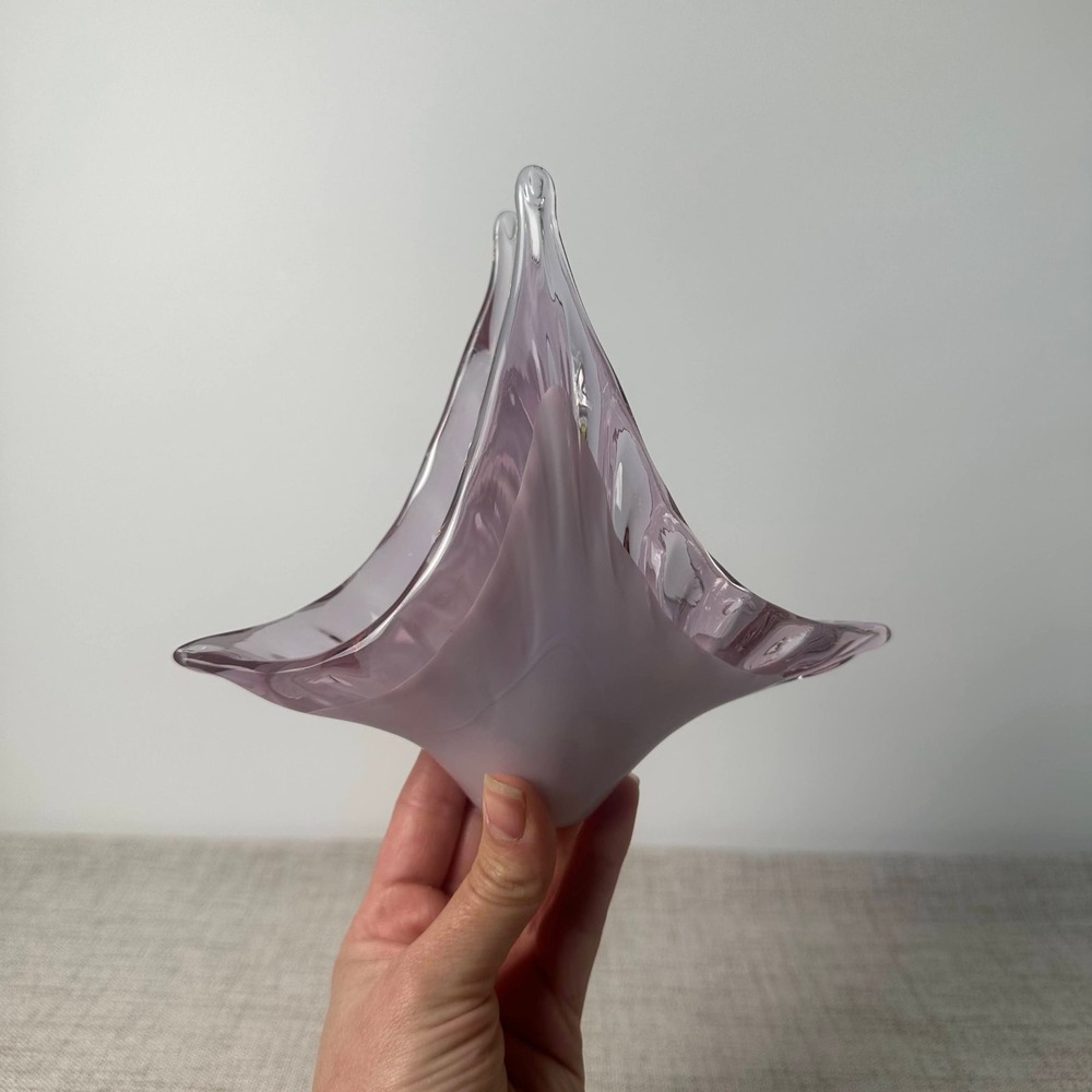 Vintage Orchid Pink Freeform Art Glass Bowl Sculptural MCM Murano Style